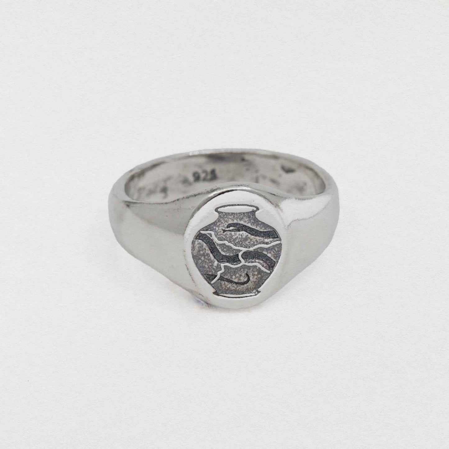 Kintsugi Serpent Signet Ring In 925 Sterling Silver