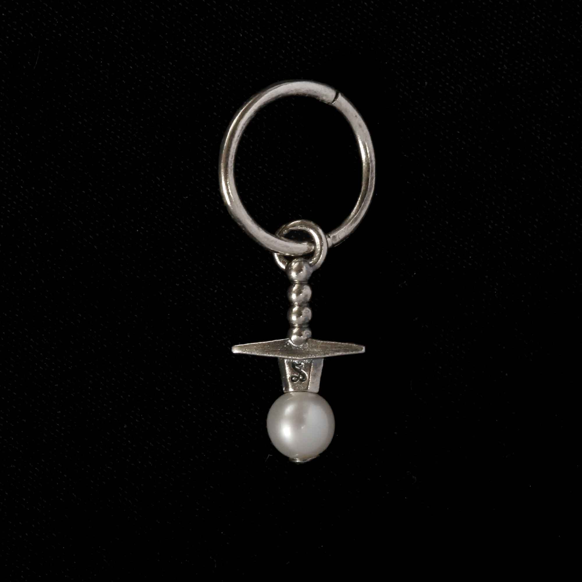 925 silver sword earring though pearl stone