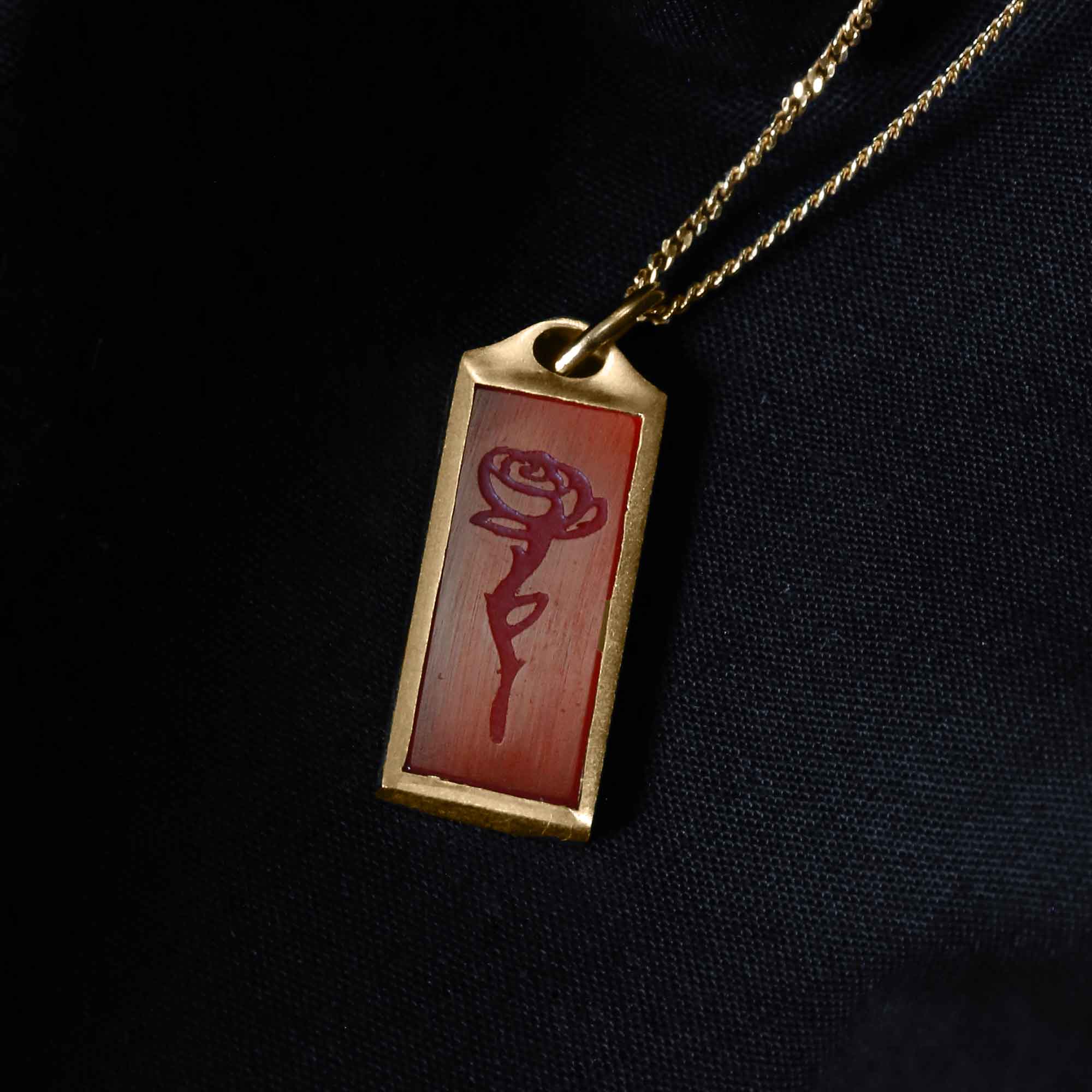 Pendant With Red Stone Carved With A Rose