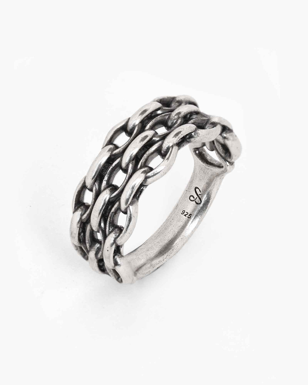 Silver Chain Stack ring on a white background