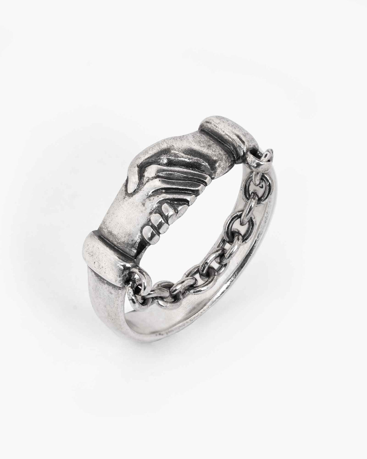 Silver handshake ring with chain cuff