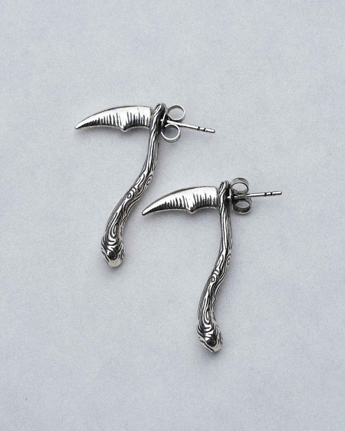 Sterling silver Sickle earring detail shot