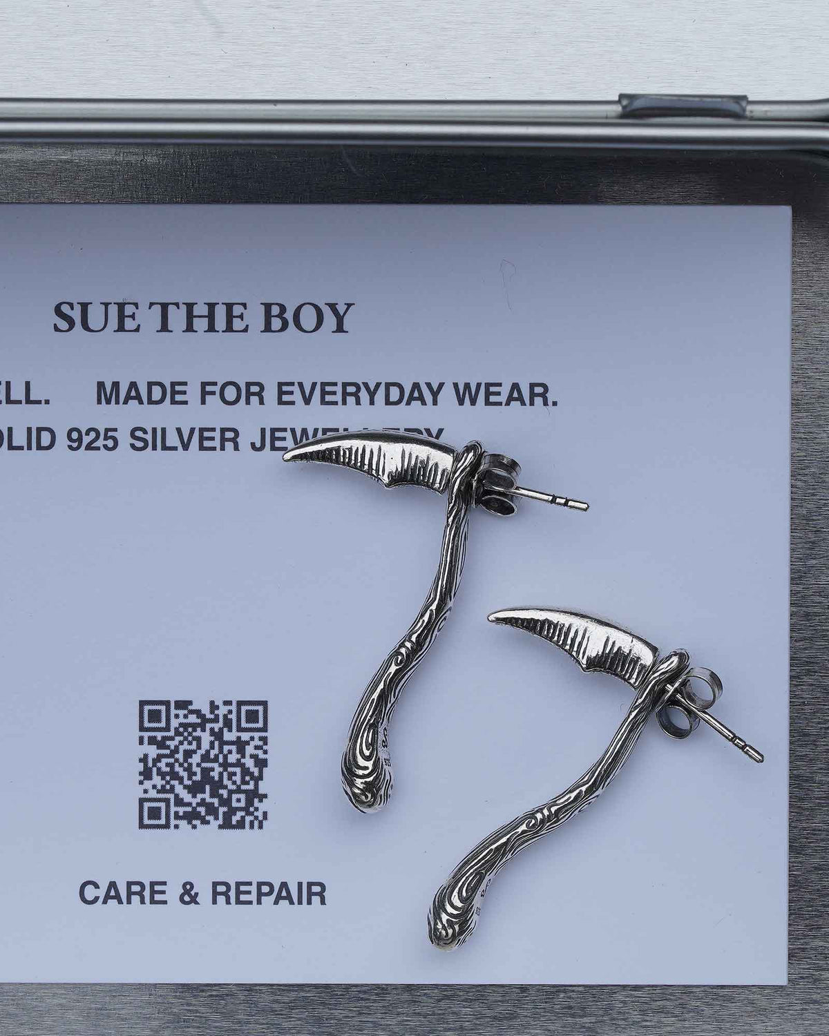 Sterling silver Sickle earring detail shot
