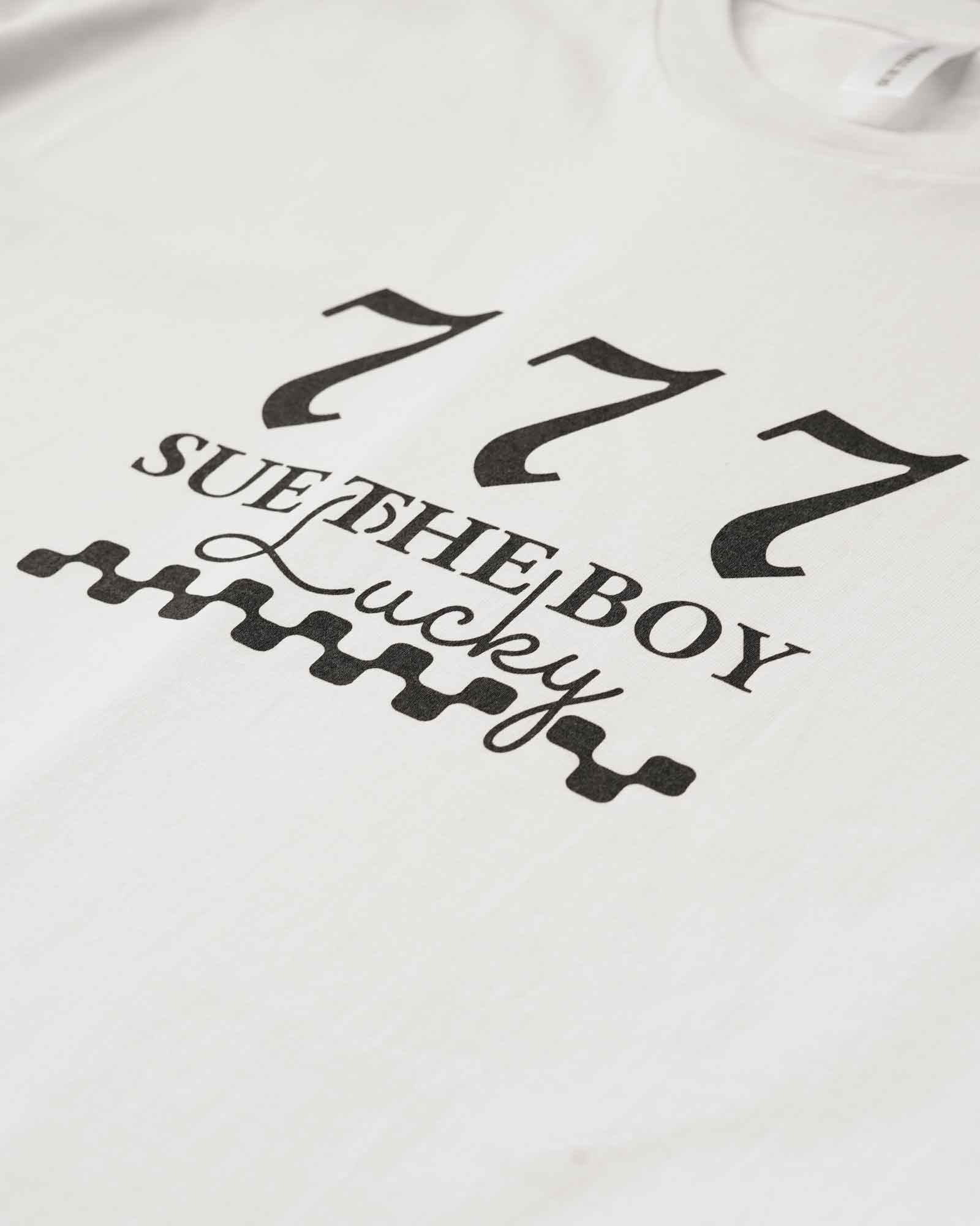 White t-shirt with black text and design on a white background