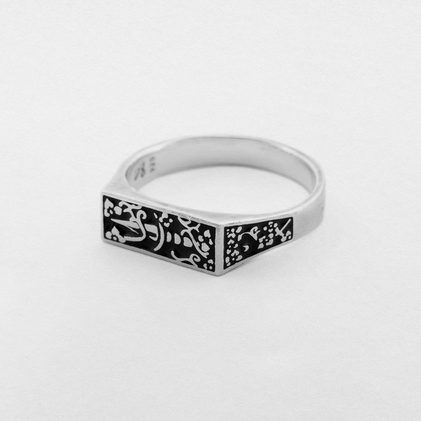 925 Silver Signet Ring With Vine Wrapped Dagger Encased in Black Enamel