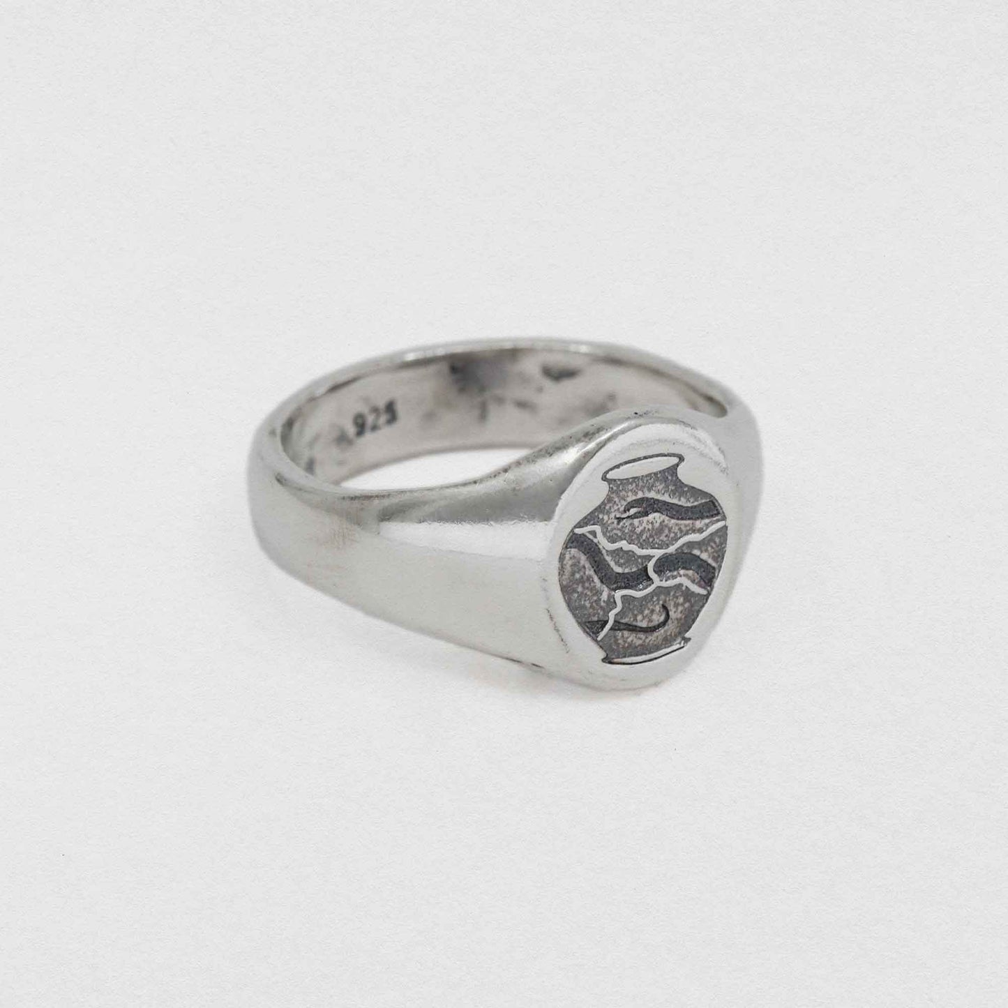 Kintsugi Serpent Signet Ring In 925 Sterling Silver