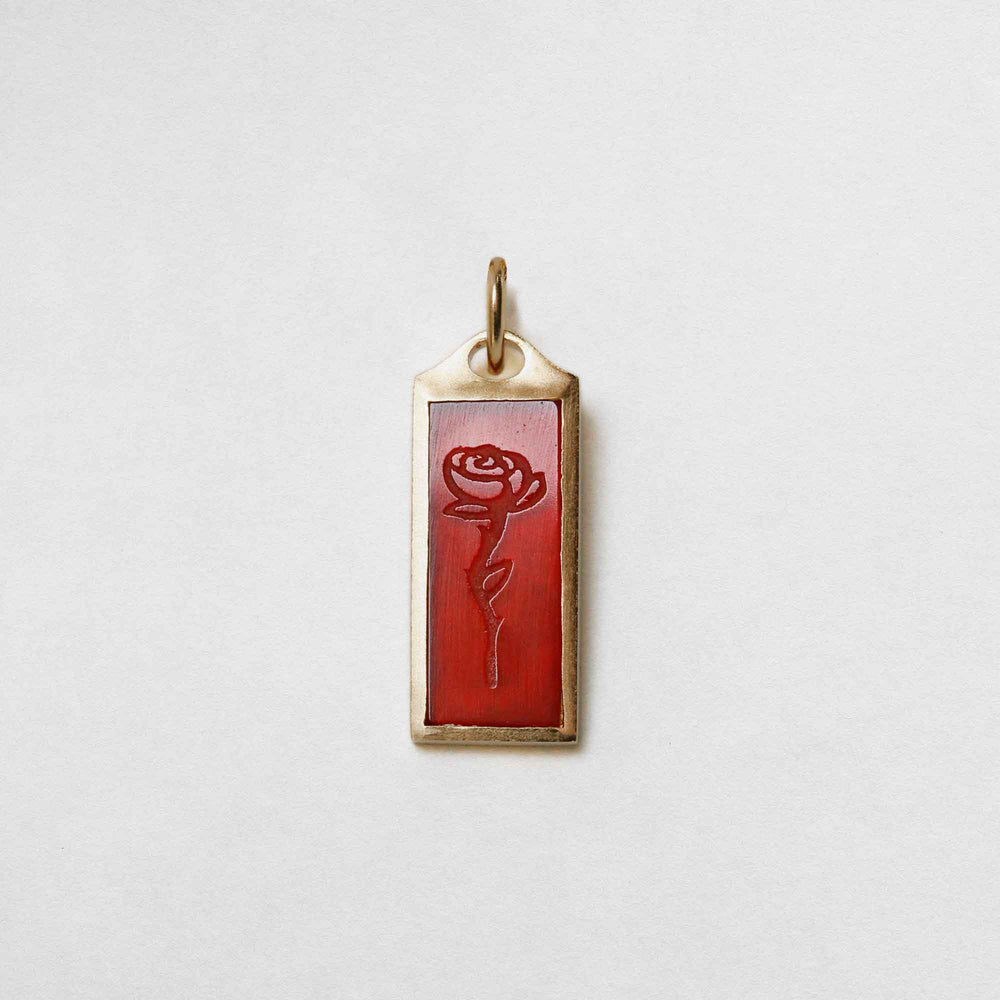 9CT Gold Pendant With Red Stone Carved With A Rose