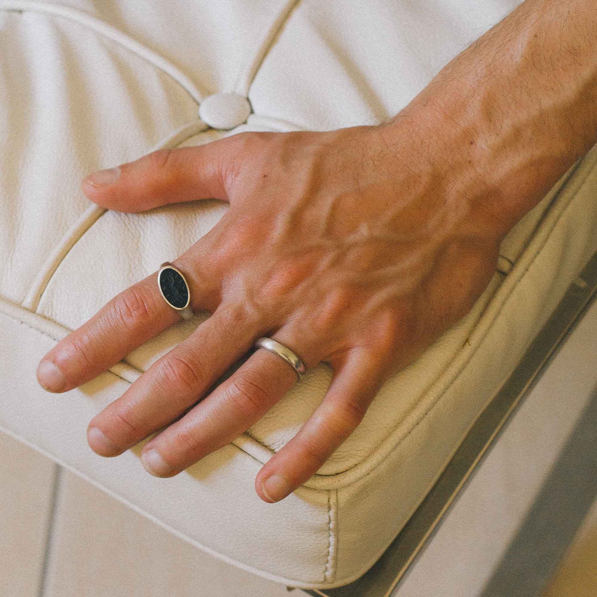 Mens Matte Silver Rounded Wedding Band