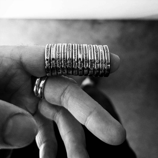 Knife Engraved On 925 Silver Rings On Mens Hand
