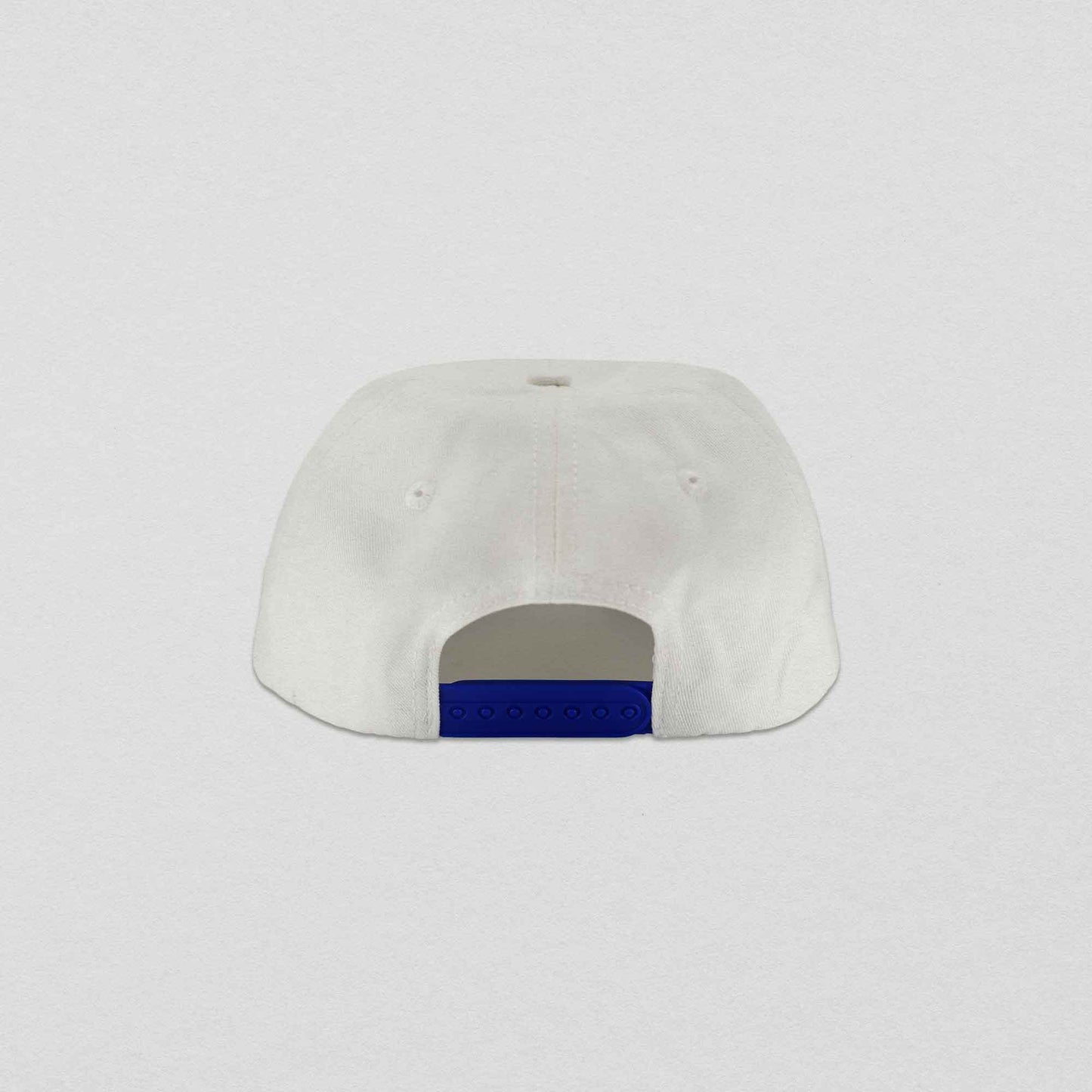  White 5-Panel Cap With A Royal Blue Brim & Blue Snapback Strap