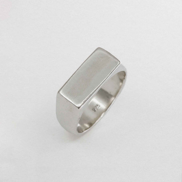 Wide Rectangle Signet Ring In 925 Sterling Silver