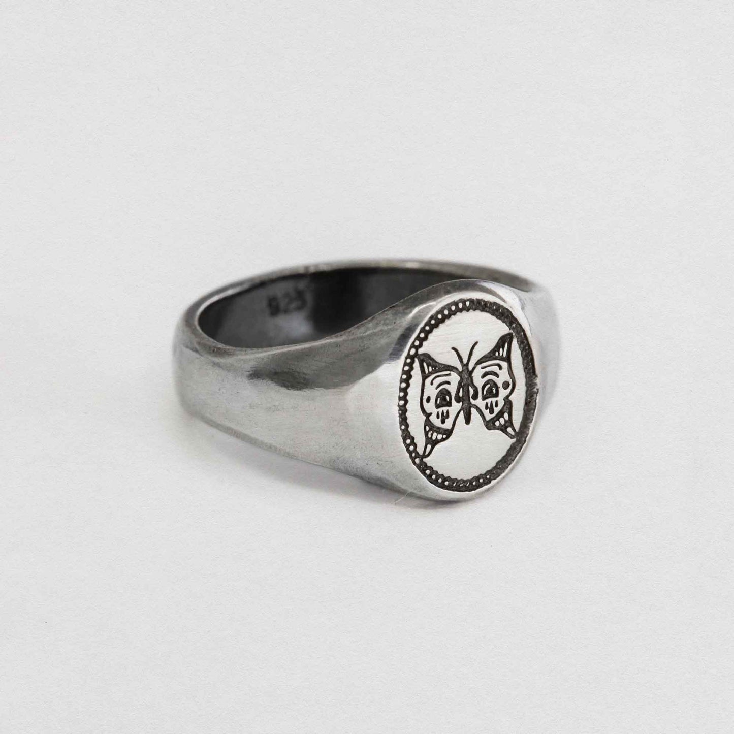Butterfly Signet Ring In 925 Sterling Silver