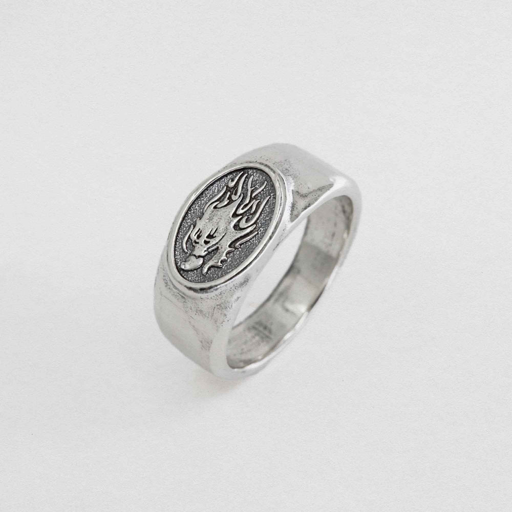 Dragon Signet Ring In 925 Sterling Silver