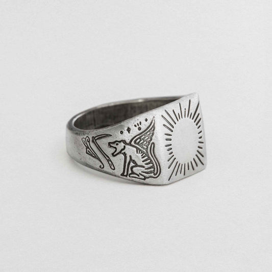 Tassie Tiger Signet Ring In 925 Sterling Silver